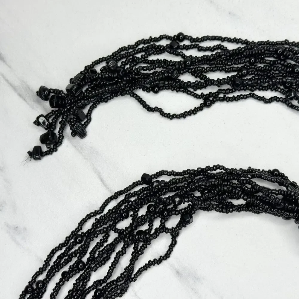 Black Beaded Multi Strand Tie Belt One Size (OS) ✨